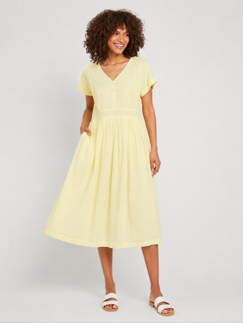ModCloth Fabulous Fit & Flare Shirt Dress Pockets Butter Yellow 20